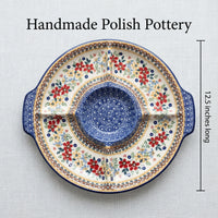 Red Daisy Chip & Dip Plate Polish Pottery