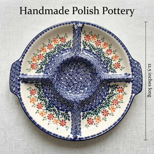 Garden Bouquet Chip & Dip Plate Polish Pottery