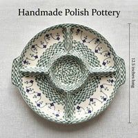 Sage Floral Chip & Dip Plate Polish Pottery