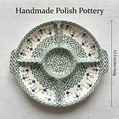 Sage Floral Chip & Dip Plate Polish Pottery