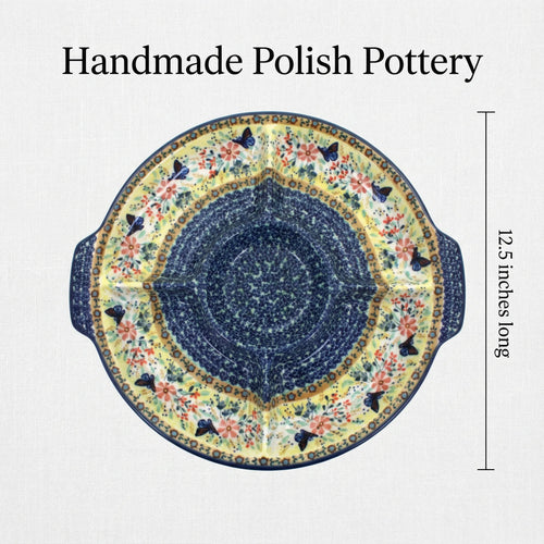 Blue Butterfly Chip & Dip Plate Polish Pottery