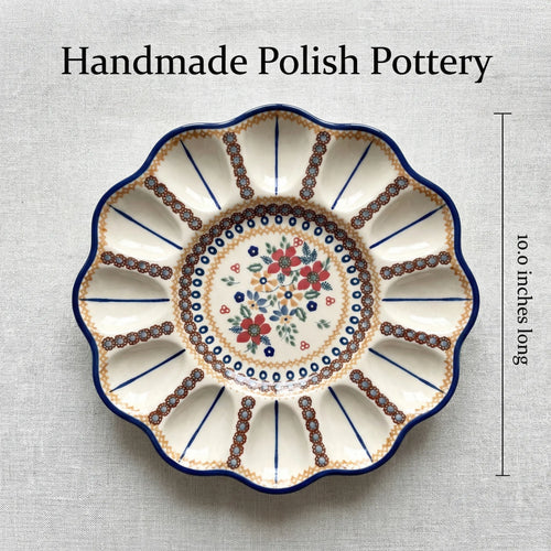 Red Daisy Egg Plate Polish Pottery