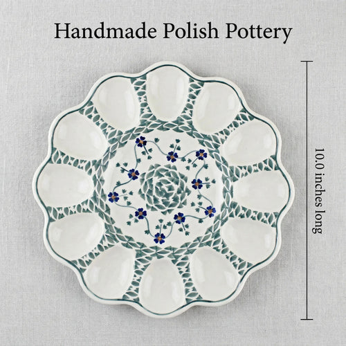 Sage Floral Egg Plate Polish Pottery