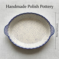 Small Dots Pie Plate with Handles Polish Pottery