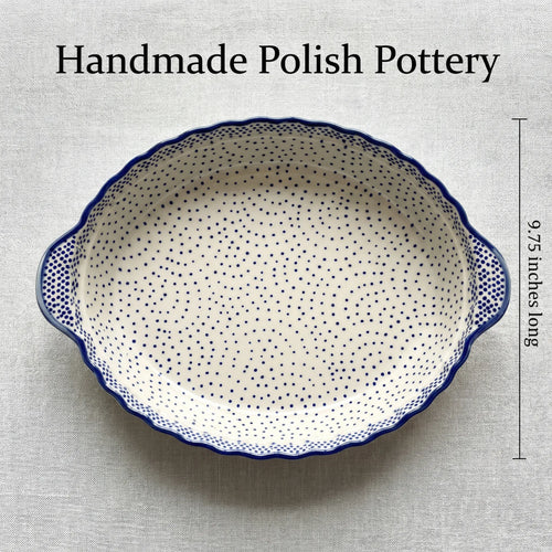 Small Dots Pie Plate with Handles Polish Pottery