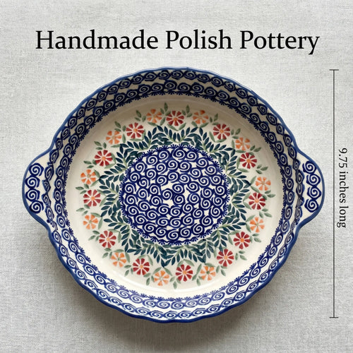 Garden Bouquet Pie Plate with Handles Polish Pottery