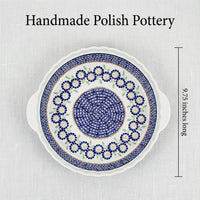 Peach Blossom Pie Plate with Handles Polish Pottery