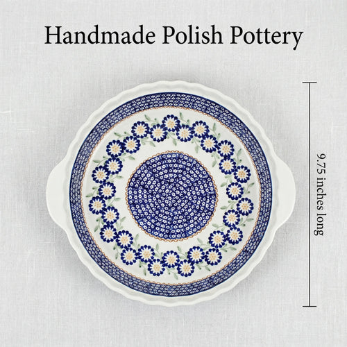 Peach Blossom Pie Plate with Handles Polish Pottery