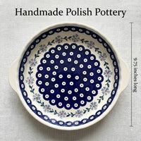 Blue Violet Pie Plate With Handles Polish Pottery