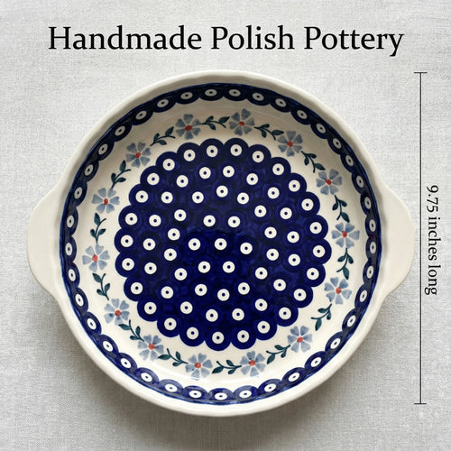 Blue Violet Pie Plate With Handles Polish Pottery