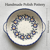 Sunflower Pie Plate with Handles Polish Pottery