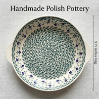 Sage Floral Pie Plate with Handles Polish Pottery
