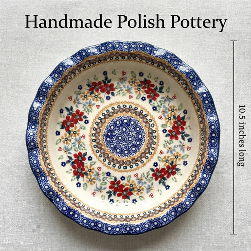Red Daisy Pie Plate Polish Pottery