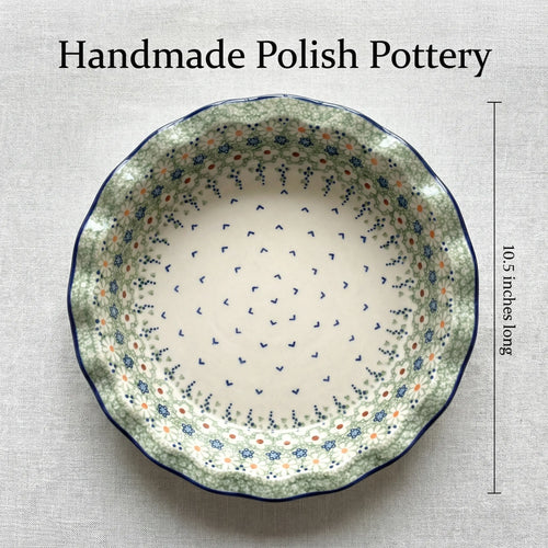 Green Daisy Pie Plate Polish Pottery