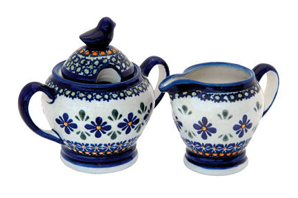 Mosaic Flower Cream & Sugar Polish Pottery