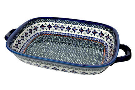 Mosaic Flower Large Baker with Handles Polish Pottery