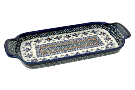 Mosaic Flower Bread Tray with Handles Polish Pottery