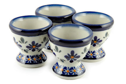 Mosaic Flower Egg Cup Set Polish Pottery