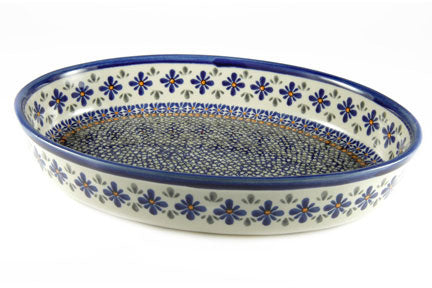 Mosaic Flower Large Oval Baker Polish Pottery