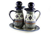Mosaic Flower Oil & Vinegar Set Polish Pottery