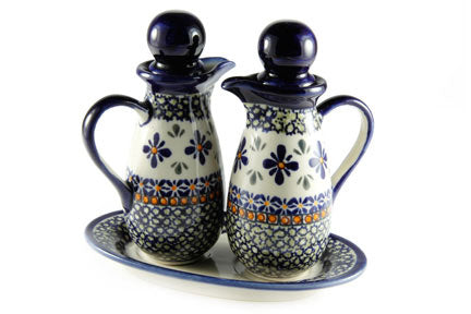 Mosaic Flower Oil & Vinegar Set Polish Pottery