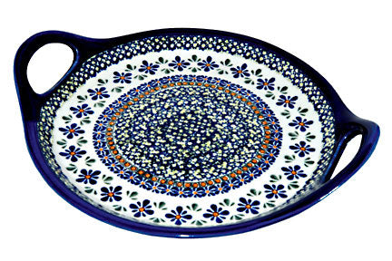 Mosaic Flower Round Tray with Handles Polish Pottery