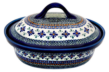 Mosaic Flower Roaster with Lid Polish Pottery