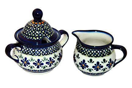Mosaic Flower Cream & Sugar Set Polish Pottery