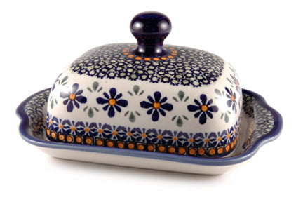 Mosaic Flower Square Butter Dish Polish Pottery