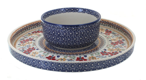 Polish Pottery Red Daisy Dual Dish