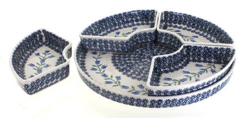 Tulip Tray with 4 Plates Polish Pottery