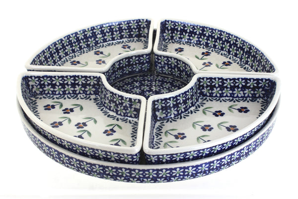Blue Daisy Tray with 4 Plates