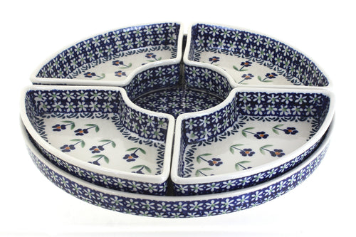 Polish Pottery Blue Daisy Tray with 4 Plates