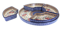 Red Daisy Tray with 4 Plates Polish Pottery