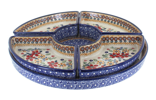 Polish Pottery Red Daisy Tray with 4 Plates