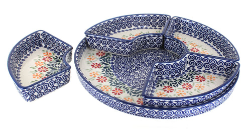 Garden Bouquet Tray with 4 Plates Polish Pottery