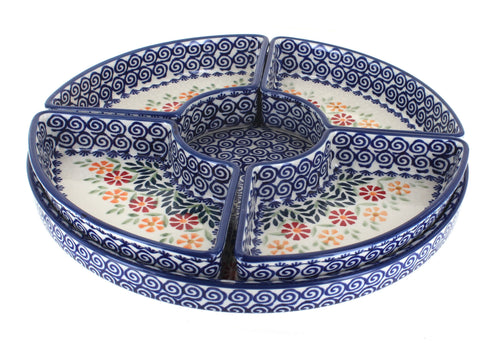 Polish Pottery Garden Bouquet Tray with 4 Plates