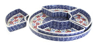 Red Poppy Tray with 4 Plates Polish Pottery