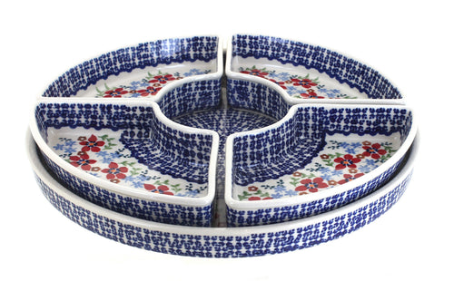 Polish Pottery Red Poppy Tray with 4 Plates