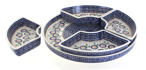 Peach Blossom Tray with 4 Plates Polish Pottery