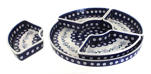 Blue Violet Tray with 4 Plates Polish Pottery