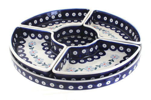 Polish Pottery Blue Violet Tray with 4 Plates