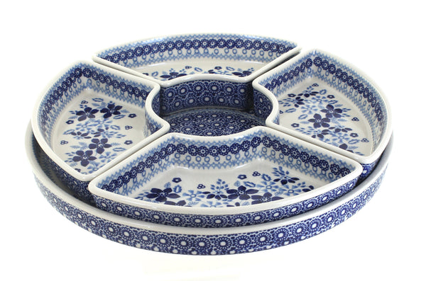 Vintage Blue Daisy Tray with 4 Plates