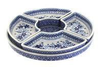 Polish Pottery Vintage Blue Daisy Tray with 4 Plates