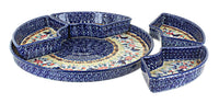 Blue Butterfly Tray with 4 Plates Polish Pottery