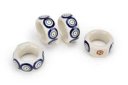 Peacock Napkin Ring Set Polish Pottery
