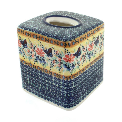 Polish Pottery Blue Butterfly Tissue Box