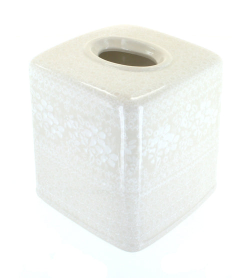 Polish Pottery White Lace Tissue Box