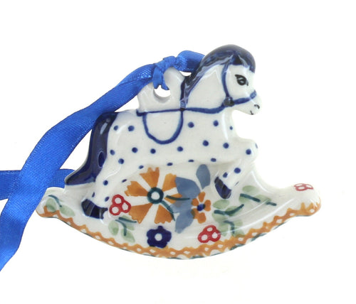Polish Pottery Red Daisy Rocking Horse Ornament