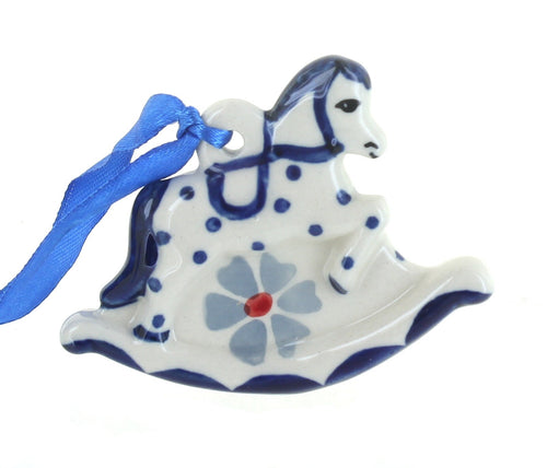 Polish Pottery Blue Violet Rocking Horse Ornament